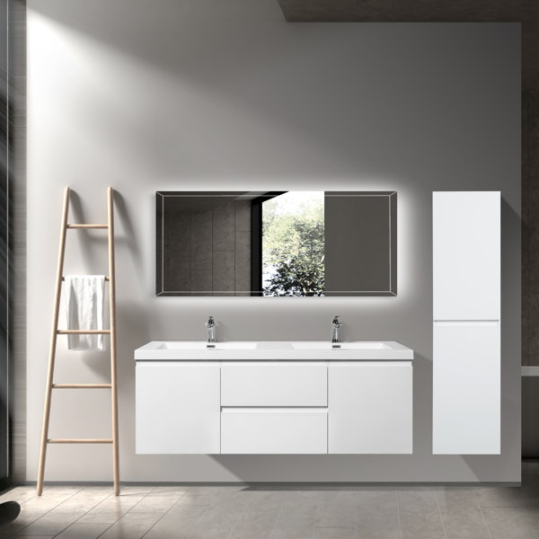 Tona Angela 591 Wall Mounted Double Bathroom Vanity With Resin Vanity Top Wayfair 